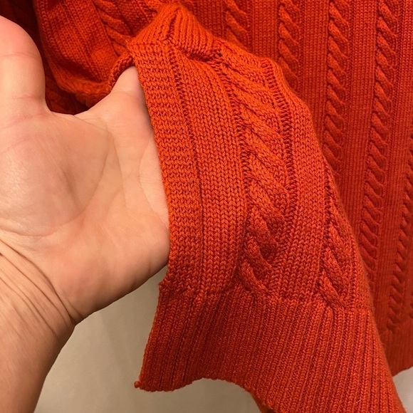 J. Jill Wool Blend Size Medium Orange Cable Knit Grandma Sweater / Tunic Pumpkin - Picture 5 of 8